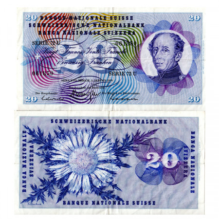 1970 * Banconota Svizzera 20 Franken "Guillaume Henri-Dufour" (p46r) BB