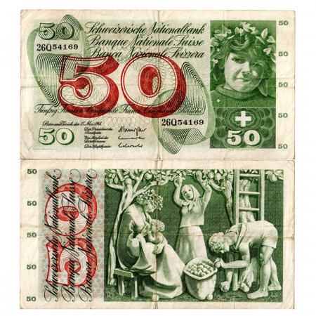 1968 * Banconota Svizzera 50 Franken "Apple Harvest" (p48h) MB
