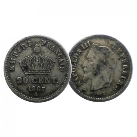 1867 A * 20 Centimes Argento Francia "Napoleon III - Parigi" (KM 808.1) BB