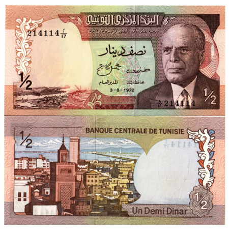 1972 * Banconota Tunisia 1/2 Dinar "President H Bourguiba" (p66a) FDS