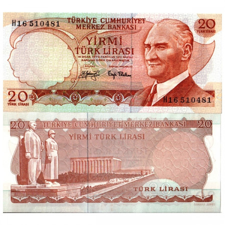 L.1970 (1974) * Banconota Turchia 20 Lira "Kemal Atatürk" (p187a) qFDS