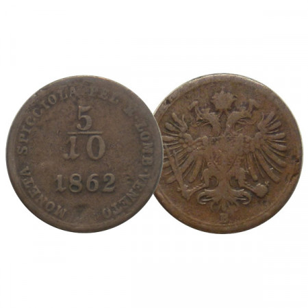 1862 B * 5/10 (1/2) Soldo Austria "Francesco Giuseppe I - Lombardo-Veneto, Kremnitz" (C34.1 G47) MB