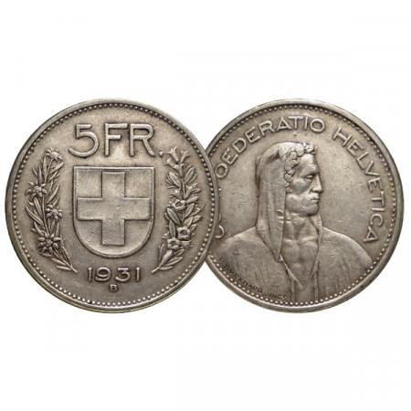 1931 B * 5 Francs Argento Svizzera "Guglielmo Tell" (KM 40) BB