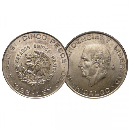 1956 Mo * 5 Pesos Argento Messico "Miguel Hidalgo" (KM 469) SPL