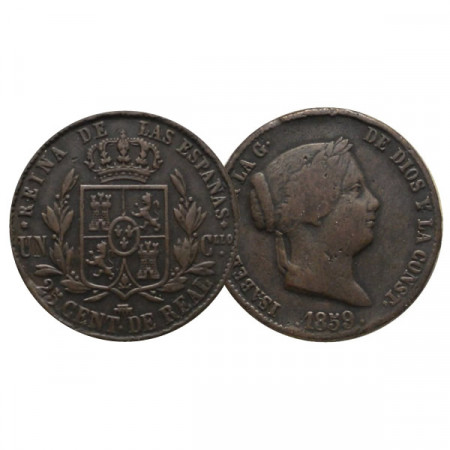 1859 * 25 Centimos de Real Spagna "Isabel II - Segovia" (KM 615.2) MB/BB