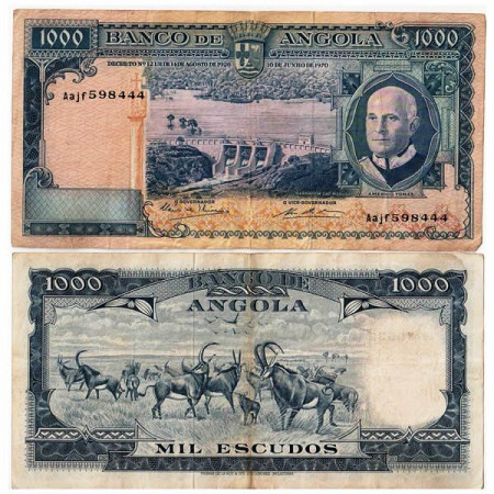 1970 * Banconota Angola 1000 Escudos "Américo Tomás" (p98) BB