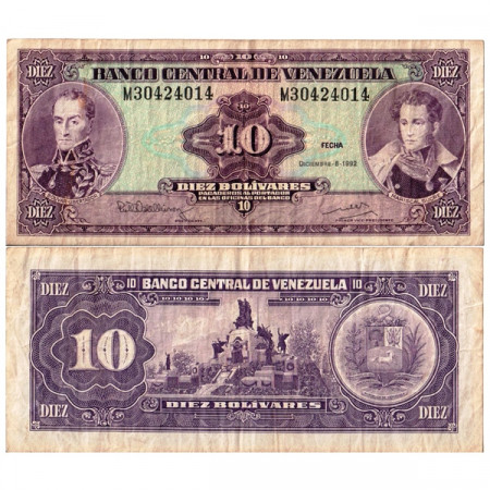 1992 * Banconota Venezuela 10 Bolivares "S Bolívar - AJ de Sucre" (p61c) MB+