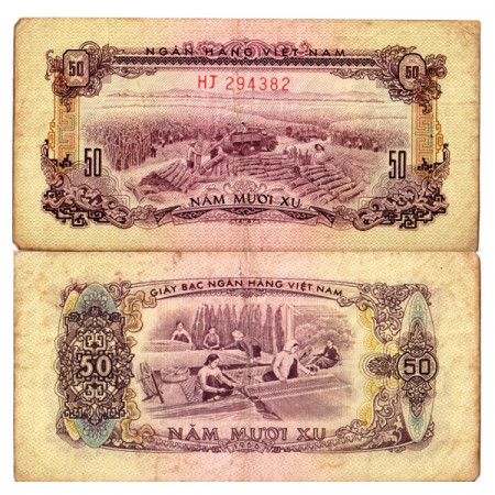 1966 (1975) * Banconota Vietnam del Sud 50 Xu "Cane Harvest" (p39a) MB