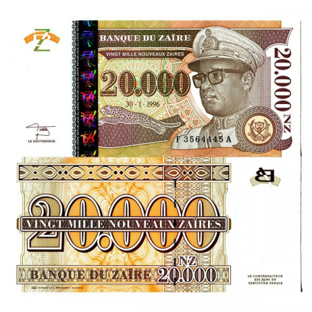 1996 * Banconota Zaire 20.000 Nouveaux Zaires "Mobutu Sese Seko - GeD" (p72a) FDS