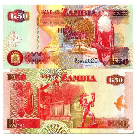 1992 * Banconota Zambia 50 Kwacha "Fish Eagle" (p37a) FDS