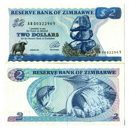 1994 * Banconota Zimbabwe 2 Dollars "Chiremba Rocks" (p1d) FDS