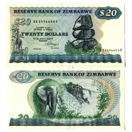1983 * Banconota Zimbabwe 20 Dollars "Chiremba Rocks" (p4c) qFDS