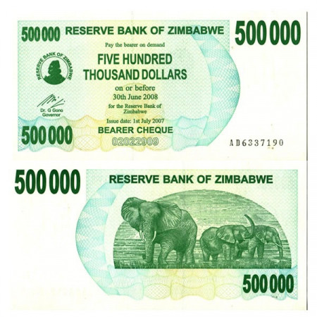 2007 (2008) * Banconota Zimbabwe 500.000 Dollars "Bearer Cheque" (p51) FDS