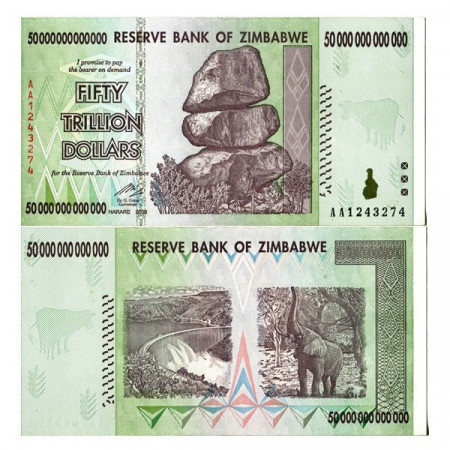 2008 * Banconota Zimbabwe 50 Trilioni - 50.000.000.000.000 Dollars "Chiremba Rocks" (p90) FDS