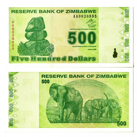 2009 * Banconota Zimbabwe 500 Dollars "Chiremba Rocks" (p98) FDS