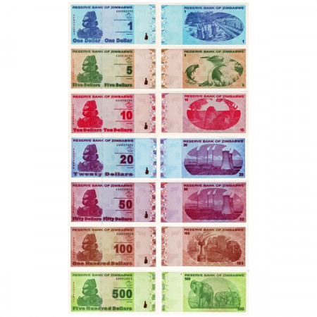 2009 * Set 7 Banconote Zimbabwe 1-500 Dollars "Chiremba Rocks" (p92-98) FDS