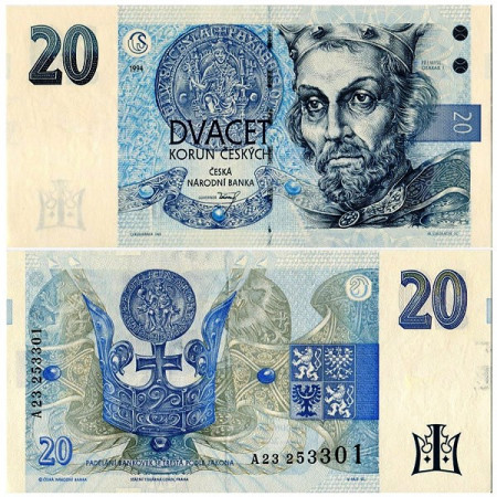 1994 * Banconota Repubblica Ceca 20 Korun "Premysl Otakar I" (KM 10a) FDS