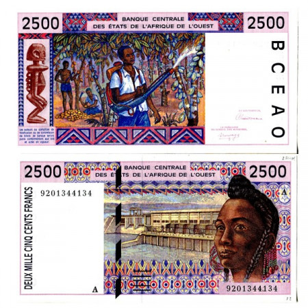 1992 A * Banconota Stati Africa Occidentale "Costa d'Avorio" 2500 Francs "Hydroelectric Dam" (p112Aa) FDS