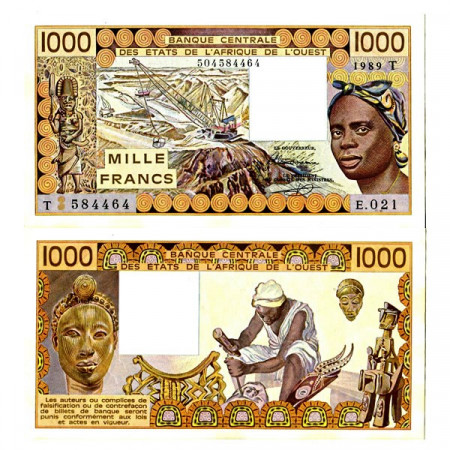 1989 T * Banconota Stati Africa Occidentale "Togo" 1000 Francs "Mining" (p807Ti) qFDS