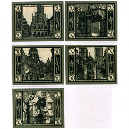 1921 * Set 5 Notgeld Germania 50 Pfennig "Renania Sett-Vestfalia – Munster" (916)