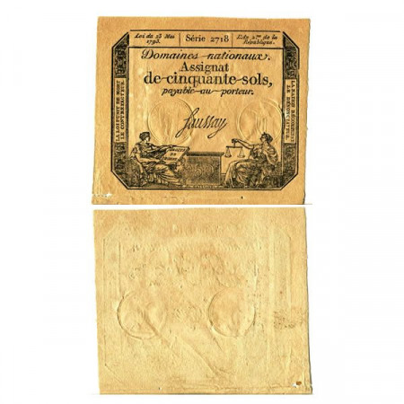 1793 * Banconota Francia 50 Sols "Assignat-Domaines Nationaux" (pA70b) SPL