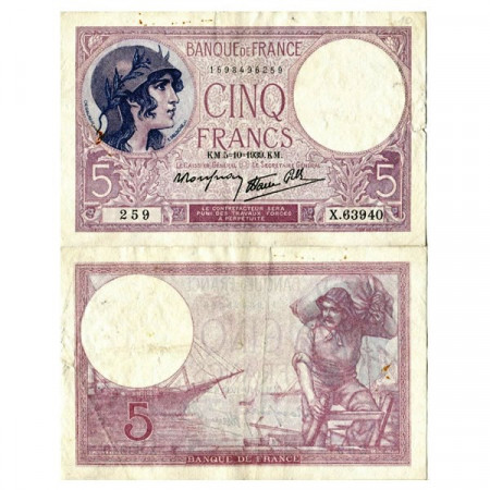 1939 * Banconota Francia 5 Francs "Helmeted Woman" (p83a) qBB