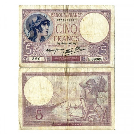 1940 * Banconota Francia 5 Francs "Helmeted Woman" (p83a) MB+