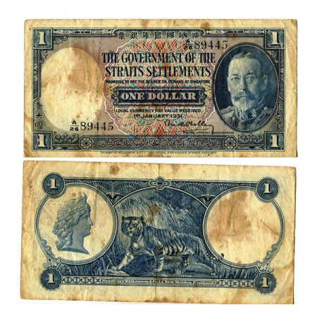 1931 * Banconota Insediamenti dello Stretto (Straits Settlements) 1 Dollar "George V" (p16a) MB+