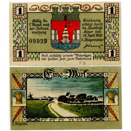 1920 * Notgeld Germania 1 Mark "Schleswig del Nord (Danimarca) – Hoyer" (633.4)