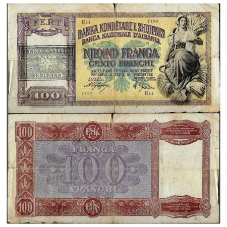 ND (1945) * Banconota Albania 100 Franga "Overprint - Repubblica Popolare" (p14) B