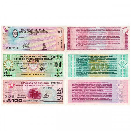 1986-91 * Set 3 Banconote Argentina 1-100 Australes (pS2711-2712-2715) FDS