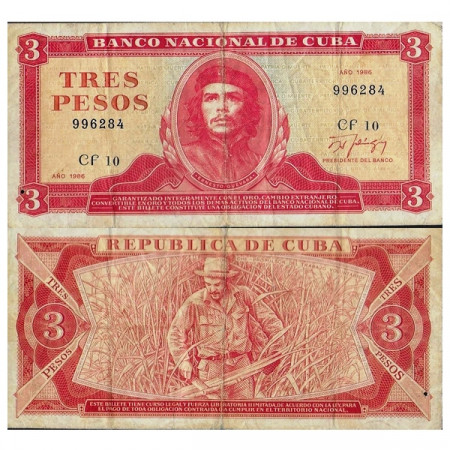 1986 * Banconota Cuba 3 Pesos "Che Guevara" (p107a) MB