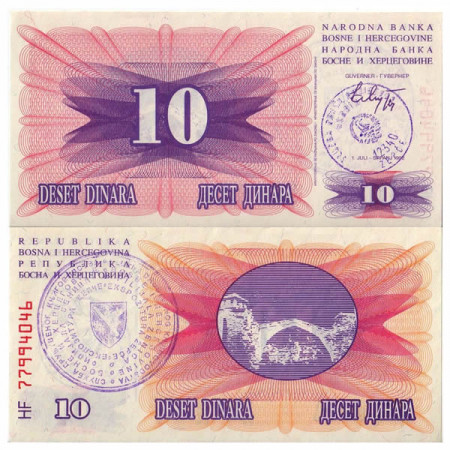 1992 * Banconota Bosnia-Erzegovina 10 Dinara "Zepce" (p10x2) FDS