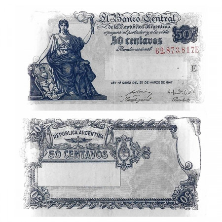 L.1947 (1948-50) * Banconota Argentina 50 Centavos "Progreso" (p256) BB+