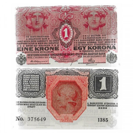 1916 * Banconota Austria Impero 1 Krone "Helmeted Warrior" (p20) SPL+