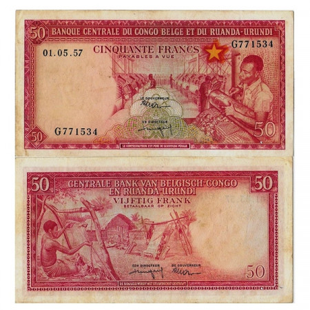 1957 * Banconota Congo Belga 50 Francs "Textile Factory" (p32) SPL+