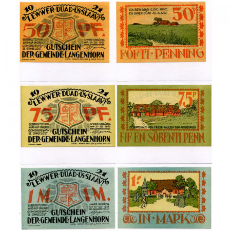 1922 * Set 3 Notgeld Germania 50 . 75 Pfennig, 1 Mark "Schleswig-Holstein – Langenhorn" (768)