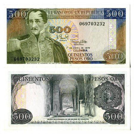 1979 * Banconota Colombia 500 Pesos Oro "General Francisco de Paula Santander" (p420b) FDS