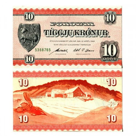 L1949 (1954) * Banconota Isole Faroe - Faroe Islands 10 Kronur "Farmhouses" (p14d) FDS