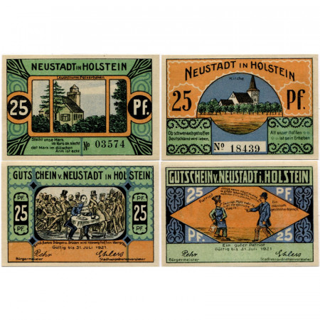 1921 * Set 2 Notgeld Germania 25 Pfennig "Schleswig-Holstein – Neustadt i. Holstein" (963)
