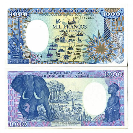 1985 * Banconota Guinea Equatoriale 1000 Francs "Elephant" (p21) qFDS