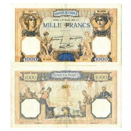 1938 * Banconota Francia 1000 Francs "Cérès et Mercure" (p90c) BB