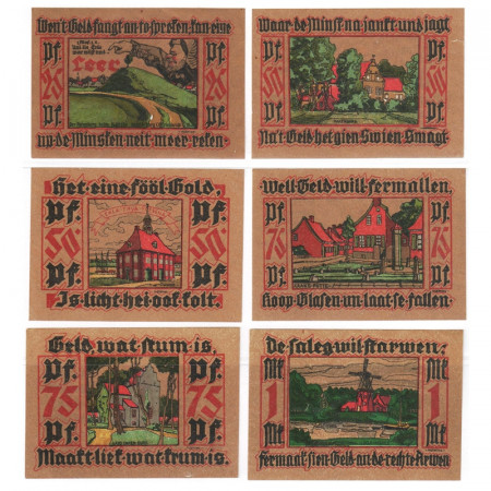 1921 * Set 6 Notgeld Germania 25 . 50 . 75 Pfennig, 1 Mark "Bassa Sassonia – Leer" (782)