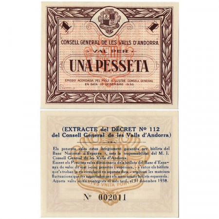 1936 * Banconota Andorra 1 Pesseta "Guerra Civile Spagnola" (p6) FDS