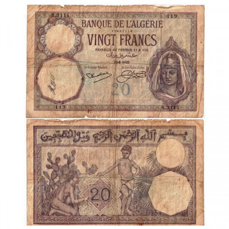 1932 * Banconota Algeria 20 Francs (p78b) MB