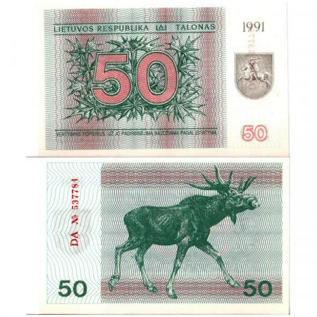 1991 * Banconota Lituania 50 Talonas "Moose" (p37b) FDS