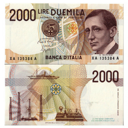 1990 Ax * Banconota Italia Repubblica 2000 Lire "Marconi - Sostitutiva" BI.743sp (p115r) FDS