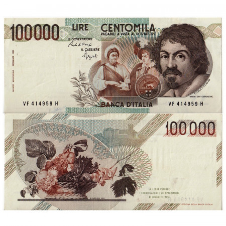 1993 F * Banconota Italia Repubblica 100.000 Lire "Caravaggio - Tipo 1" BI.930 (p110b) SPL+