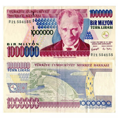 L.1970 (2002) * Banconota Turchia 1 Milione - 1.000.000 Lira "Kemal Atatürk" (p213) BB+
