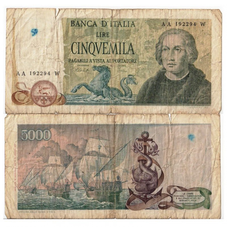 1977 (10/11) * Banconota Italia Repubblica 5000 Lire "C Colombo - Tipo 2" BI.803 (p102c) MB